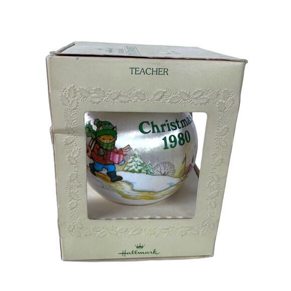 Hallmark Satin Ornament Teacher Dated 1980 Vintage Unbreakable Round Christmas - Picture 12 of 15